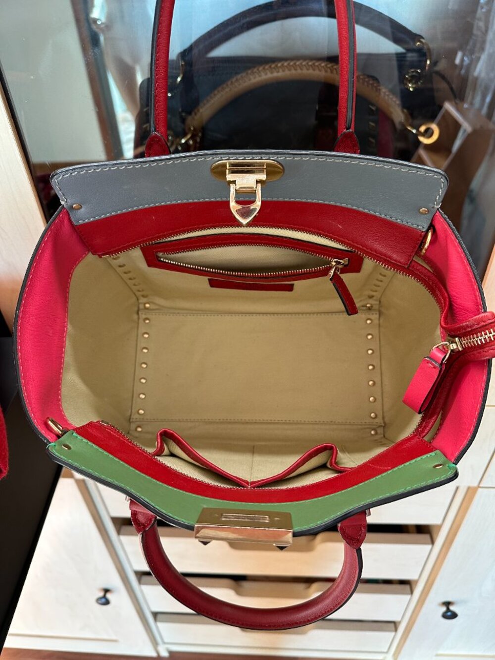 Valentino Color blocked Leather Rockstud Tote - Picture 6 of 8